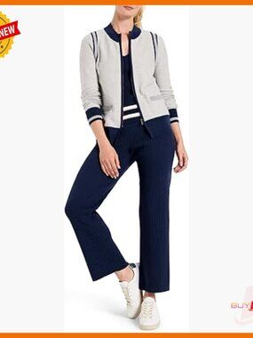 Zip Front Tipped Sweater Cardigan, Heavy Gauge Knit, Hip Length